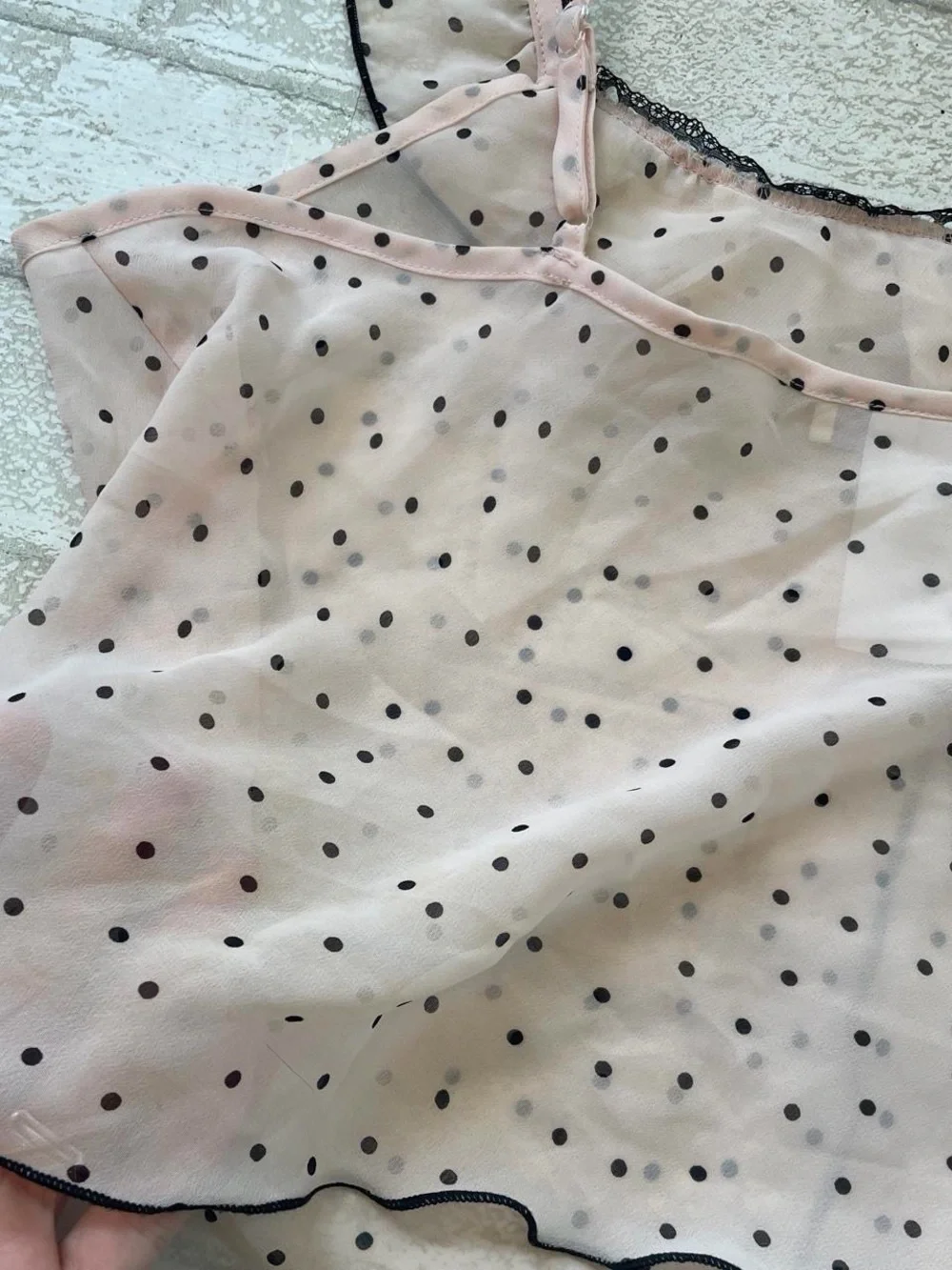 Vintage Y2K mcbling sheer baby pink black polkadot matching lingerie set